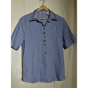 Tan Jay Blue and White Striped Button-Up